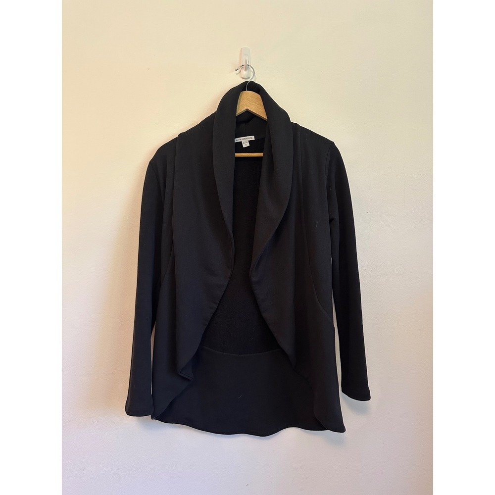 James Perse Black Cotton Shawl Collar Open Cardigan Sweatshirt | Size 2 (M)